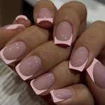 24PCS Short Press-on Nails Instantly Upgrade Your Look Square Pink Fingertip French Trim Press-on Nails Full Set Fake Nail Set 1