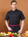 Men's 1PC Stand Collar Short Sleeve Double-breasted Chef Coat With Pocket Professional And Versatile Work Uniform For Cook And Waiter Wear