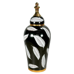 Ginger Jar Black & Gold With White Leaves 16.X40.5CM