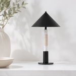 Kiva Travertine Marble Table Lamp In Black