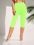 Solid Color Skinny Capris Leggings Casual Tummy Control Crop Leggings For Spring & Summer Women's Clothing