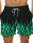 Men's Flames 3D Pattern Shorts With Drawstrings Casual Loose Board Shorts For Summer Daily Outdoor Streetwear