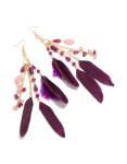 Goldair Gold Purple Beaded & Feather Drop Earrings