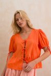 Pintuck Tie-front Peplum Top - 16 Orange
