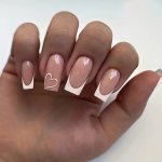 24PCS False Nails Upgrade Your Look Pink Square White Fingertip French Decor Love Design Press On Nails SWEET-1PC Nail File And