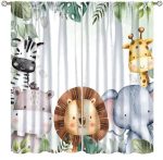 Fblifil Jungle Cartoon Watercolor Animal Curtain For Kids Boys Girls Forest Animals Baby Printed Rod Pocket Blackout Window Drap