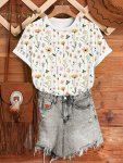 Floral Print Crew Neck T-Shirt Casual Short Sleeve T-Shirt For Spring & Summer Women's Clothing