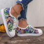 Women's Graffiti Printed Canvas Sneakers Trendy Low Top Lace Up Flat Shoes Casual Walking Shoes