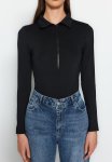 Black Zipper Collar Bodysuit