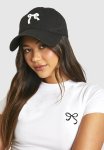 Bow Embroidered Cap - Black