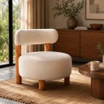 Cream Boucl Fabric And Wood Occasional Chair