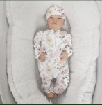 Baby Grow With Beanie And Bow Watercolour Wallpaper Scattered Flower