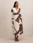Angelina Long Sleeve Tie Midi Dress - 20 Driftwood Geo