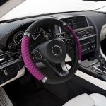 Bling Soft Leather Steering Wheel Cover Anti-slip Car Steering Wheel Protector 15 Inch Rhinestones Soft Leather Elastic Steering
