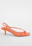Skinny Strap Square Toe Low Heels - Orange