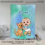Personalised Fleece Blanket Coco Melon Jj And Pup