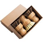 Palm Pot Brush- Bamboo Round 3 Packs MINI Dish Brush Natural Scrub Brush Durable Scrubber Cleaning Kit With Union Fiber And Tamp