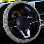 Crystal Bling Steering Wheel Cover - Rhinestone Non-slip Sequin Vehicle Steering Protector Elastic Fit For Standard Wheel Sizes