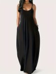 Solid Color Spaghetti Strap Dress Casual Sleeveless Baggy Maxi Dress For Spring Spring & Summer Women's Clothing