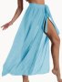 Solid Color Semi-Sheer Cover Up Wrap Slight-Stretch Casual Beach Cover Up Skirt Women's Swimwear & Clothing