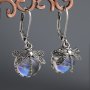 Exquisite Dragonfly Round Moonstone Decor Vintage Dangle Earrings Bohemian Cute Style Silver Plated Jewelry Delicate Female Gift