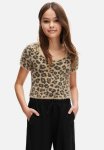 Fluffy-knit Top - Beige & Leopard Print