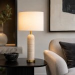 Thea Travertine And Brass Table Lamp