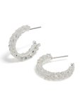 Silver Plated Cubic Zirconia Medium Leaf Hoop Earrings