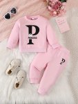 Princess Letter Print Baby Girl's Two-piece Set Long Sleeve Sweatshirt With Solid Color Sweatpants Casual Comfortable Versatile
