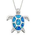 Beaux Bijoux Sea Turtle Necklace For Women Created Blue Opal Turtle Pendant In 925 Sterling Silver 18 Inch Chain Ocean Jewelry G