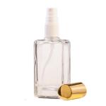 60ML Clear Glass Rectangle Base Perfume Bottle With White Spray & Gold Cap 18 410