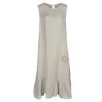 Crochet Flower Sleeveless Linen Maxi Dress - Stone S m