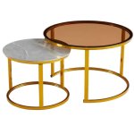 2 Piece Coffee Table Set With Marble And Glass Tops Gold MWCT2P08