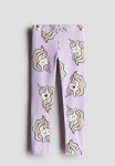 Printed Jersey Leggings - Light Purple Unicorns
