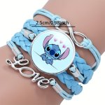 Authorized 1PC Disney Lilo & Stitch Anime Figures Bracelet A Lovely Cartoon Bracelet Charm For Christmas Birthday Party Gift