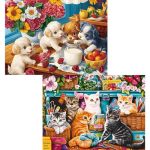 2 Pack 300 Piece Puzzle For Adults Cute Dogs Cats Jigsaw Puzzle For Adults Teens Large Piece Puzzle For Kids Ages 8-10 10-12 Glo