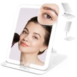 Mocado Travel Makeup Mirror With Light Tripple Folding Vanity Mirror With Lights 3 Colors Lighted Makeup Mirror 1500MAH Recharge