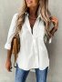 Plain Color Button Front Shirt Casual Long Sleeve Dipped Hem Simple Shirt For Going Out & Commuting Women's Clothing