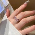 Inlaid Pink Color Zirconia Butterfly Bow Band Ring Elegant Alloy Finger Ring Jewelry Accessory