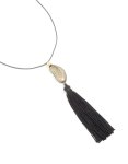 Goldair Gold Pebble Black Tassel Cord Necklace