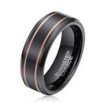 Men's Rose Gold Groove Polished Black Tungsten Ring - OYG004 - 10