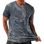 Short Sleeve Tops For Men Trendy Casual V Neck Fitted T Shirt Vintage Abstract Line Art Print Basic Tees Lightweight Comfy Gym W