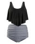 Ladies Top Ruffled High Waist Tummy Control Swimsuit-b.stripe