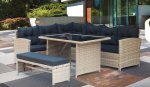 Bahamas Corner Lounge Patio Set - Brown With Black Cushions