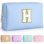 Topeast Preppy Bag Monogrammed Makeup Bags With Zipper Cute Makeup Pouch Initial Birthday Gifts Bag For Daughter Friends Sister