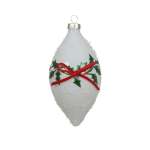 Glass Bauble With With Red Bow 8CM - Teardrop Shape
