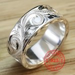 925 Sterling Silver Wide Band Ring For Women Vintage Engraved Leaf And Flower Carved Design Bohemian Vocation Style Accessory Su