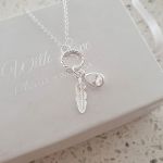 Ria 925 Sterling Silver Feather Necklace With Cz Dangle 9X25MM On A 45CM Chain