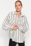 Striped Oversize Wide Fit Satin Woven Shirt - Ecru