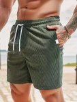 Men's Solid Stripe Pattern Casual Shorts With Drawstring And Pockets Chic And Trendy Shorts For Summer Daily Beach And Holiday W